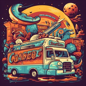 en kunstnerisk begivenhetsplakat for foodtrucks i en skatepark i Nord-California 1