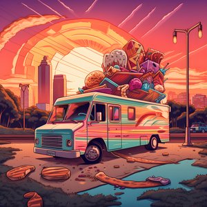 en kunstnerisk begivenhetsplakat for foodtrucks i en skatepark i Nord-California 3
