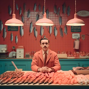 et surrealistisk bilde av en polsk fiskehandler fra 1950-tallet 2