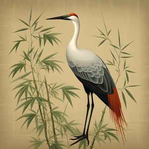 en vakker japansk illustrasjon av en kran og bambus 2