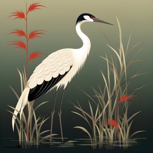 en vakker japansk illustrasjon av en kran og bambus 4