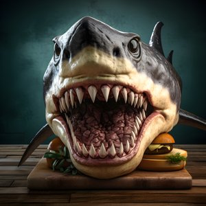stor haihode cheeseburger med biff på trebrett 1