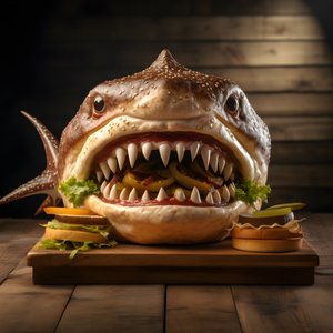 stor haihode cheeseburger med biff på trebrett 2
