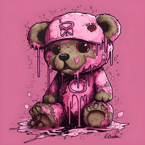 rosa unisex bamse med brun tatovering i pannen 4