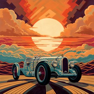 Vakkert elegant minimalistisk vattert kunstnerisk mesterverk av Shepard Fairey::1 Til minne om Monaco Grand Prix i 1940, historiske racerbiler som konkurrerer. 3