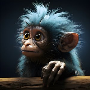 dette er en tegning av en joey-ape med et øye i stil med emosjonelle surrealistiske karakterstudier, fargelagte, ettertenksomme positurer, topcor 58mm f/1.4, karikaturlignende illustrasjoner, #vfxfriday, solarizing master 1