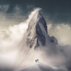 to personer på ski over et overskyet fjell 1