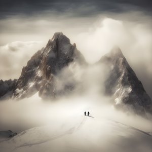 to personer på ski over et overskyet fjell 2