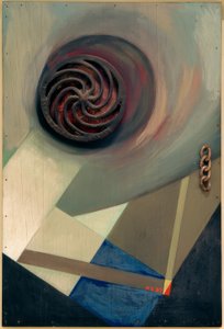 Merz bilde med kjede av Kurt Schwitters