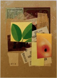 Uten tittel (med eplebit og grønne blader) av Kurt Schwitters