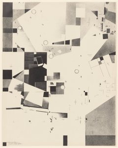 Uten tittel, nr. 1 av 6 fra porteføljen Merz 3. Kurt Schwitters 6 litografier. Merz mappe. Første portefølje av Merz forlag (Merz 3. Kurt Schwitters 6 lithos. Merz Portfolio. First Portfolio of the Merz Publisher) av Kurt Schwitters