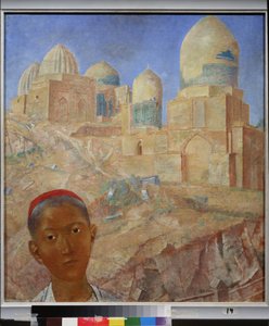 Nekropolen Shah I Zinda. Samarkand (Usbekistan). Peinture de Kuzma Sergeyevich Petrov Vodkin (Petrov-Vodkin) (Kouzma Petrov Vodkine) (Petrov-Vodkine) (1878-1939), huile sur toile av Kuzma Sergeevich Petrov Vodkin