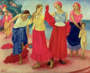 Unge kvinner på Volga, 1915 av Kuzma Sergeevich Petrov Vodkin