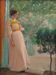 Ved de franske vinduene. Kunstnerens kone av Laurits Andersen Ring