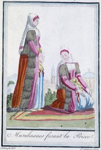 Muslimer ved bønn - i "" Encyclopédie des voyages"" av J. Grasset St Sauveur, red. Deroy, Paris av L.F. Labrousse