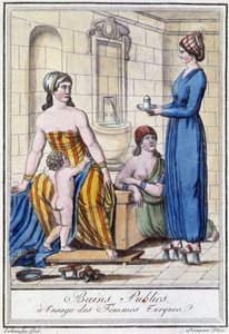 Offentlige bad for bruk av tyrkiske kvinner - i "" Encyclopedia of travels"" av J. Grasset St Sauveur, Deroy, Paris av L.F. Labrousse