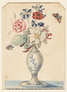 Vase med blomster og en grå-gul sommerfugl av L.W. Garrison