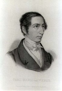 Portrett av Carl Maria von Weber (1786-1826) tysk komponist (gravering) (s/hvitt foto) av L. Holle