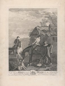 Et sett på syv, uten tittel, hver dedikert: Til høyre, ære. Thomas Lord Viscount Weymouth ... fra originalmaleriet i Long Leat Hall. [Sentrum, en grå holdt av en jakttjener, med andre hester og hunder...]