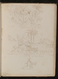 "En palmelund ved San Remo", en hestevogn foran "en port ved San Remo", en kvinneskikkelse på hesteryggen av Lady Butler