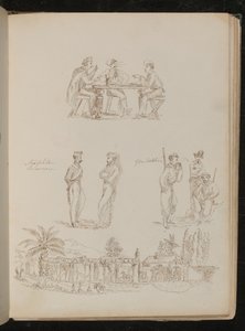 Tre soldater som spiller kort, to "neopolitanske fanger" i samtale, tre "garibaldianere" i ro og mak og røyker, en genovesisk villa av Lady Butler