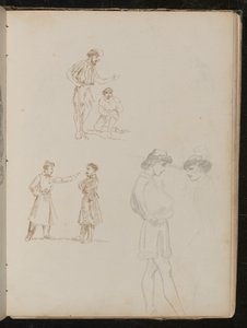 To pennstudier av par soldater i samtale, en blyantstudie av to unge menn i samtale av Lady Butler