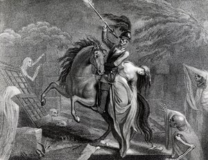 Lenore riding with Death, illustrasjon til diktet Lenore av Gottfried Augustus Burger (1747-1794), tegning av Diana Beauclerk (1734-1808) for 1796-utgaven utgitt av Harding Pall Mall av Lady Diana Beauclerk