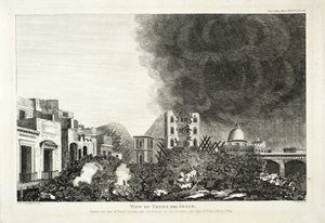 Utsikt over Torro del Greco: Tatt den 8. dagen etter Vesuvs utbrudd, 15. juni 1794, 1822 (gravering og etsning) av Lady H. Fitzgerald