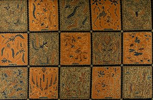 Batikk med tradisjonelt rutemønster, Surakarta, Java, Indonesia, detaljer av Amadeo (after) Modigliani
