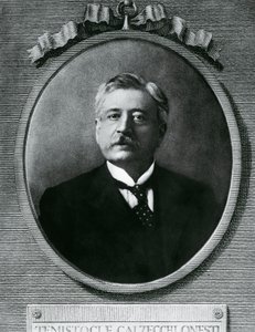 Portrett av Temistocle Calzecchi Onesti (1853-1922), italiensk fysiker og oppfinner, etsing etter fotografi