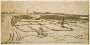 Saltgruvedrift i Le Croisic, 1645 (kritt, penn og pensel på papir) av Lambert Doomer