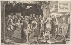 Oppdragelsen av Lasarus, 1544. av Lambert Suavius