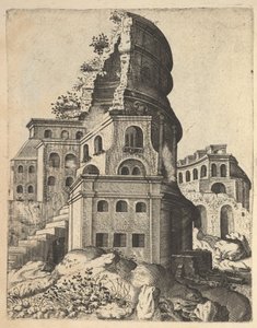 Vertikalt landskap med ruinene av tempelet til Venus og Roma, fra serien 'Ruinar..., 1554.