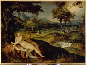 Jupiter og Io. Maleri av Lambert Sustris (1515 eller 1520 - etter 1591), olje på lerret, mellom 1558 og 1563. Italiensk kunst (Venezia)