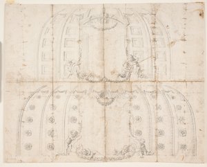 Frederiksborg slott, publikumssal. To forskjellige utkast til takdekorasjon for kuppelen av Lambert van Haven