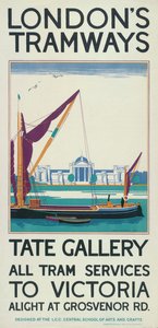 'Tate Gallery', London County Council LCC Tramways-plakat, 1925 av Lance Cattermole