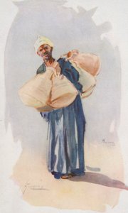 Folket i Egypt: Vannkrukkeselger, Baia Ballassi (fargelitografi) av Lance Thackeray