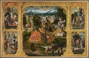 Legend of St. George (olje på panel) av Lancelot (school of) Blondeel