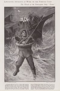 Livreddende apparater i arbeid på Norfolkkysten (litho) av Lancelot Speed