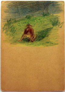 Uten tittel (mann sitter på eng) av Laszlo Moholy Nagy