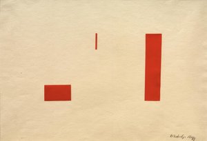 Uten tittel (rød collage / rødt selvklebende bilde) av Laszlo Moholy Nagy