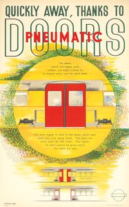 "Quickly Away, Thanks to Pneumatic Doors", en London Transport-plakat, 1937