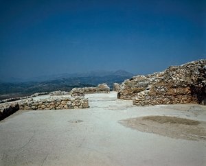Megaron of the Royal Palace: stedet for den gamle byen Mykenes, på Peloponnes (1500-1100 f.Kr.) Hellas