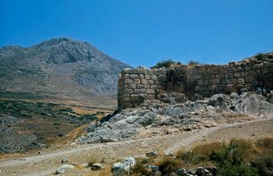 Veggene til akropolis: stedet for den gamle byen Mykenes, på Peloponnes (1500-1100 f.Kr.) Hellas