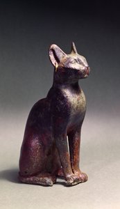 Statuette of a cat with gold earrings, the sacred representation of the goddess Bastet, c.664-630BC (bronze)