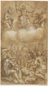 Pestofre ber om hjelp fra Kristus, Jomfruen og Saint Roch