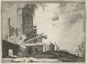 Inn nær et kapell Landskap med gamle romerske bygninger (serietittel)