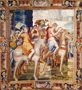 Herauts rir. Gardin fra Artemises historie. Ull- og silketeppe laget av Laurent Guyot (1756-1806) og Henri Lerambert (ca. 1540/1550-1608) på verkstedene til faubourg Saint Marcel (1601-vers1670). Paris fra 1600-tallet, nasjonale møbler