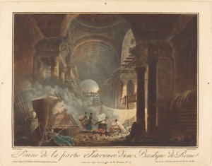 Ruin av den indre delen av en basilika i Roma av Laurent Guyot after Hubert Robert