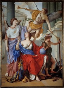 Allegori av regenten til Anne av Østerrike (1601-1666) Regenten er omgitt av en allegori om Gi nytt navn og fred. Konteksten er at under trettiårskrigen mottok Frankrike Fred fra seier, allegori av traktaten om Westfalen i 1648. Maleri av